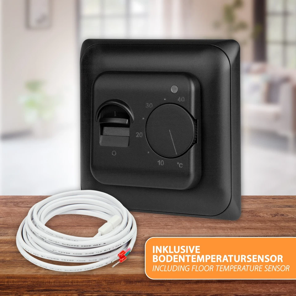 Raumthermostat Thermostat schwarz Temperaturregler Fußbodenheizung Analog  - Bild 4 von 4