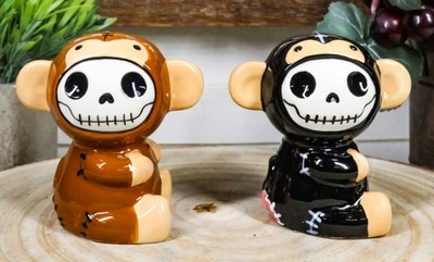 Ebros Furrybones Twins Voodoo Skeleton Monkeys Ceramic Salt Pepper Shakers Set