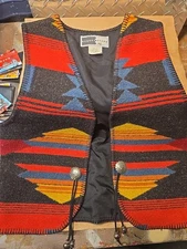 Vintage Rhonda Stark Southwestern Aztec Wool Blend Vest Med Open Front USA Made