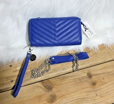 Women Crossbody Wallet Quilted Clutch Handbag Chain Strap Purse Royal Blue