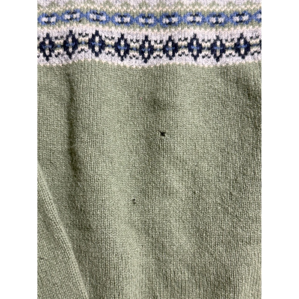 J Crew Mens Lambswool Fair Isle Sweater Green Blue Size Medium Pullover - Image 4 of 4