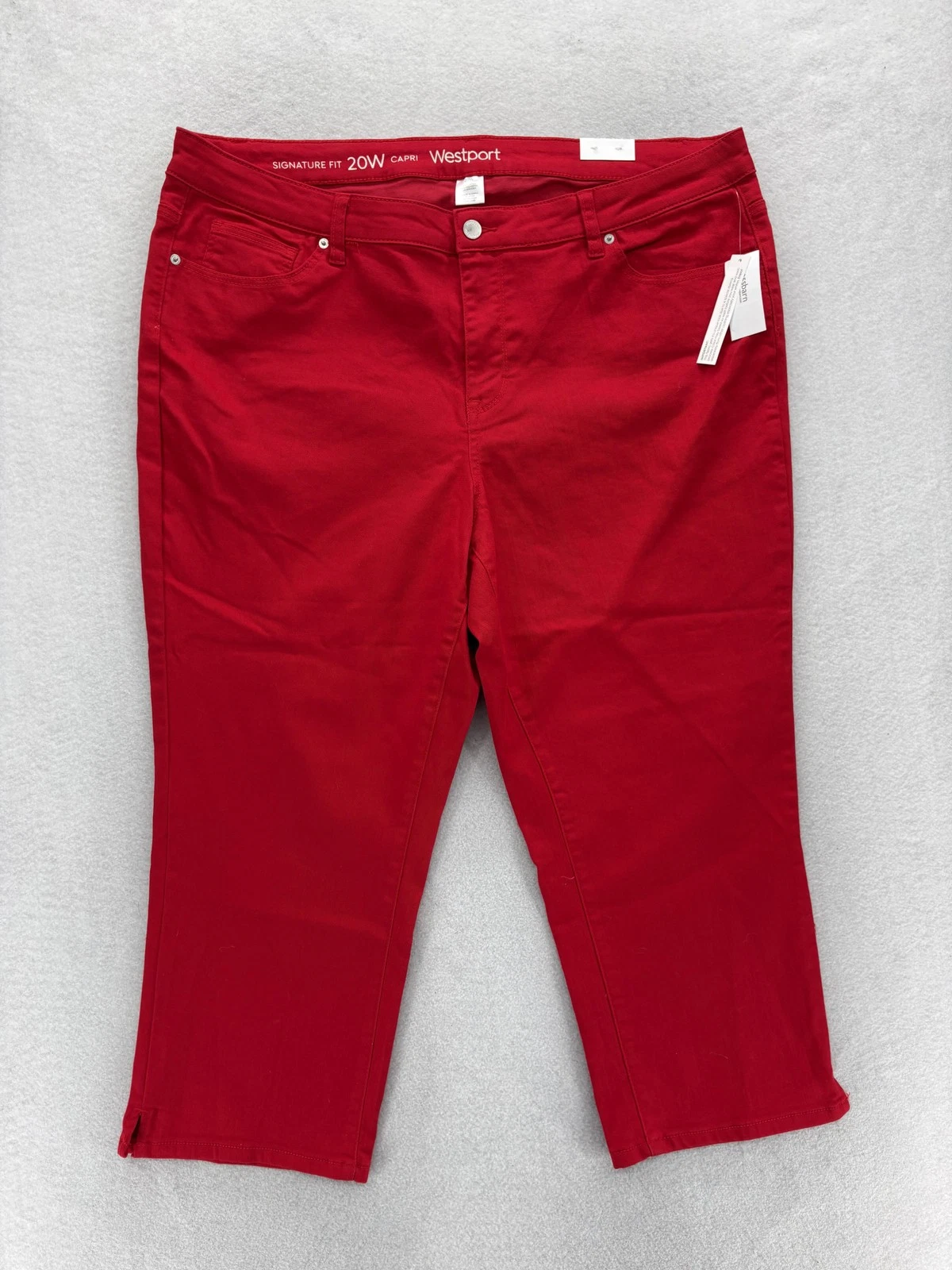 Westport Signature Fit Capri Pants Womens 20W Red Twill Stretch Pockets Summer