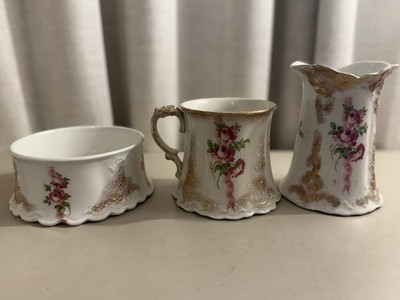 Antique J&G Meakin Hanley England Dresser Set Pink Rose Gold Sponge Pitcher Bowl