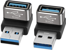 90 Degree USB 3.0 Adapter 2 Pack, Up and Down Right Angle USB A Male to Female
