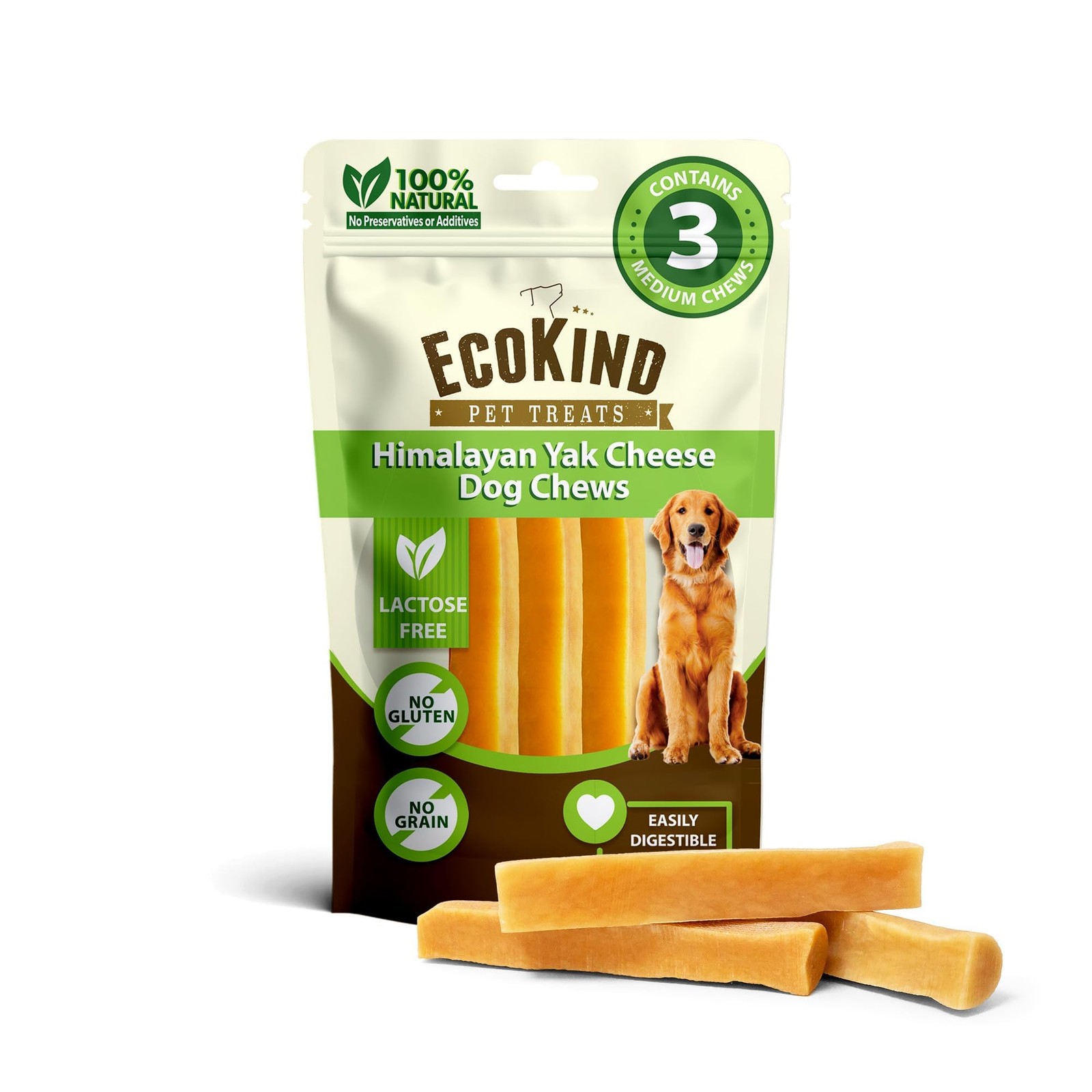 Yak Cheese Dog Chews, High Protein Treats for Medium Aggressive Chewers - 3 Pack