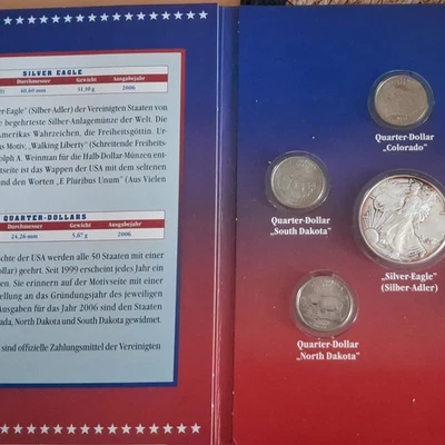 USA Münzenset 2006: Quarters CO/SD/NE + Silver Eagle, Silber - Bild 1 von 4