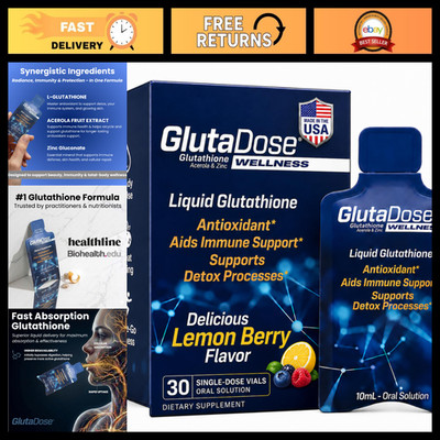 Lemon Berry Liquid Glutathione Supplement - Zinc Energy Booster, 30 Pack, Zero S
