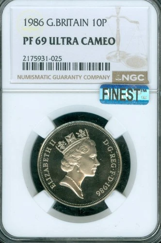 1986 GREAT BRITAIN 10 PENCE NGC PF69 UCAM MAC FINEST GRADE & SPOTLESS  .