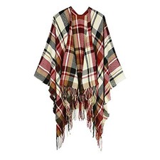 Women's Warm Shawl Wrap Open Front Poncho Cape Color Block One Size B Mix Pink