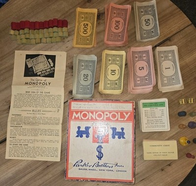 1936 Monopoly Game (No Board), Rules, Deeds, Houses, Money...
