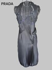 PRADA Black Silk Pleated Lace Dress Sleeveless A-Line Size 40 M Party/Cocktail