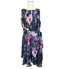 Tahari Dress Women's 14W Plus Sz Watercolor Floral Belted Midi Party Guest READ