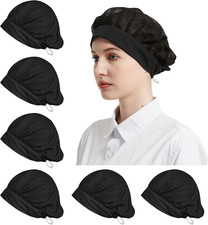6 Pack Mesh Chef Hat for Women Men Kitchen Cooking Foodservice Cotton Adjustable
