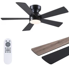 Black Ceiling Fans with Lights - 46" Flush Mount Ceiling Fan with Black-new46in