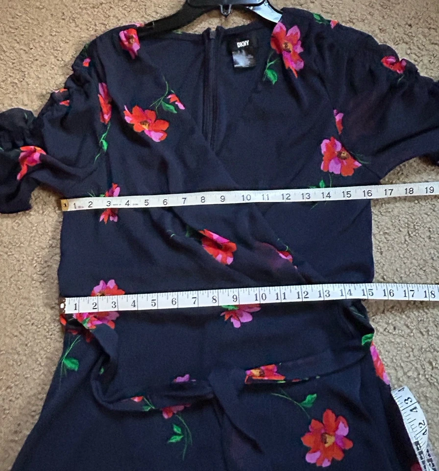 Vestido DKNY Envolvente Cinturón Maxi Talla M Manga Globo Gasa Midi Cóctel Cremallera Foto 3 de 4