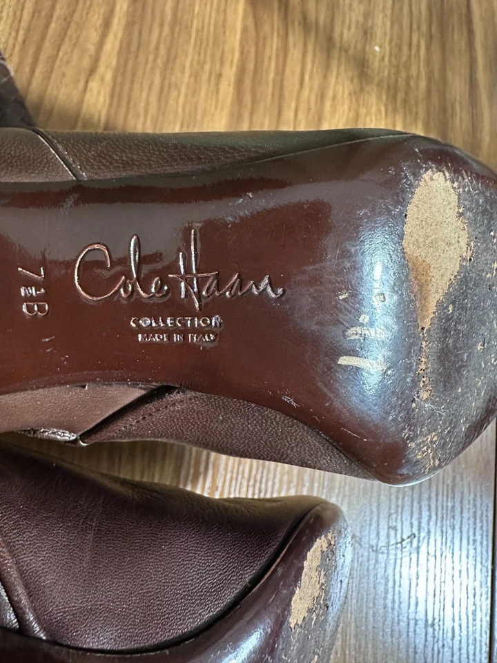Bota Cole Haan Borgoña Cuero Tejido Hasta la Rodilla Tacón de Aguja Hecha en Italia 7.5 B Foto 3 de 4