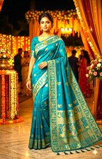 Indian Pakistani Pure Swarnachari Silk Saree Meenakari Wedding Party Wear Sari