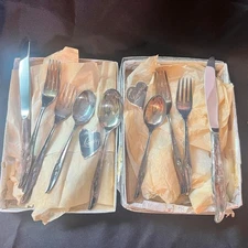 Vintage 1847 Rogers Bros IS Magic Rose Silverplate 9 pc NOS Flatware Set 1960s