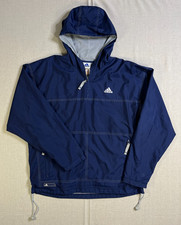 Vintage Adidas Mens Navy Blue Hooded Overhead Windbreaker Jacket 1999 Size Small