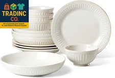 897388 French Perle Groove 12-Piece Dinnerware Set, Service for 4