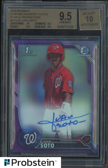 2016 Bowman Chrome Purple Refractor Juan Soto RC 131/250 BGS 9.5 w/ 10 AUTO
