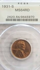 1931-S Lincoln Wheat Cent,  PCGS,  MS64, RD.       736.