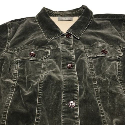 Kate Hill Casual Jacket Womens Size 16 Green Brown Micro Corduroy Button Front - Picture 6 of 12