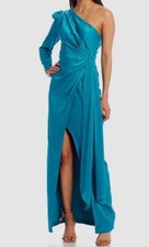  245 Aidan Mattox Women's Blue One Shoulder Faux Wrap Gown Dress Size 0