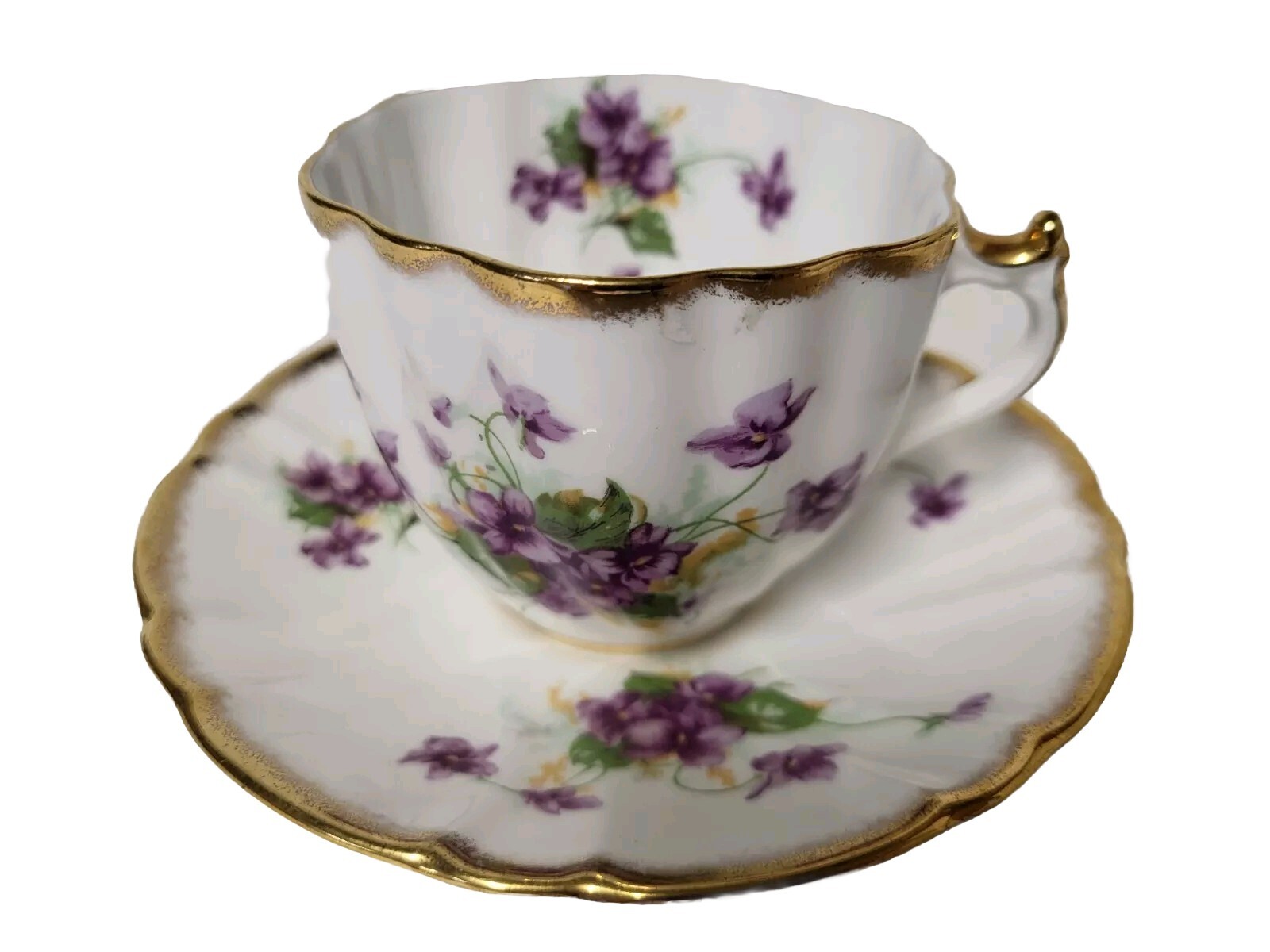 Vintage Stanley England Handpainted Bone China Violet Teacup & Saucer