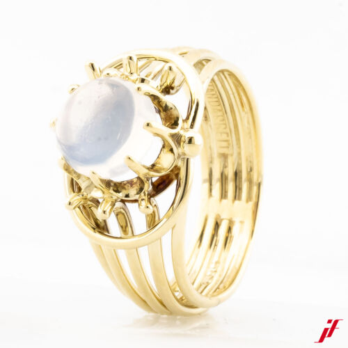 Classico Anello 5 IN 1 Schiene 14K Oro Giallo 1 Luna Cabochon Circa 3,00 CT 55