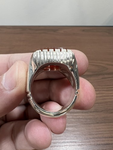 Wunderschöner gravierter natürlicher jemenitischer Achat Sterlingsilber 990 Herren Ring 28,4 Gramm - Bild 10 von 11