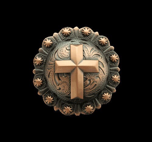 Western Lodge Cabin Kitchen Decor ! 1/2" Copper Cross Concho Drawer Pulls Set 6 - Picture 1 of 4