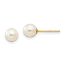 Madi K Kid's Earrings 14k 5-6mm White Near Round Freshwater Pearl Post