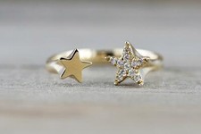 0.5ct Round Cut Moissanite Open Star Engagement Ring 14k Yellow Gold Plated