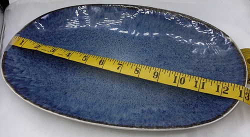 Capri Oval Serving Platter Blue Speckled Stoneware Bread+Butter Plate 13”x8” NWT - Picture 5 of 8