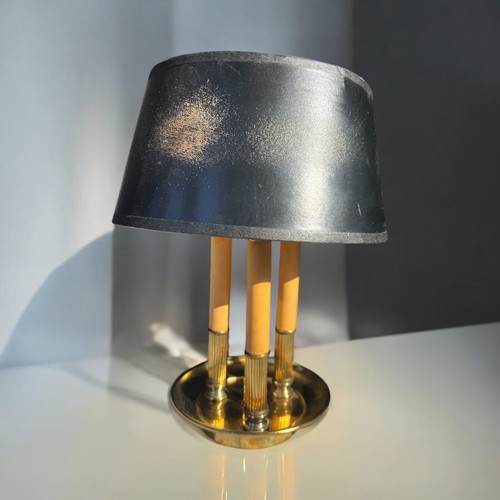 Antique Vtg Brass Bouillotte Leviton Lamp Original Shade 2 Bulb Portable - Picture 2 of 6