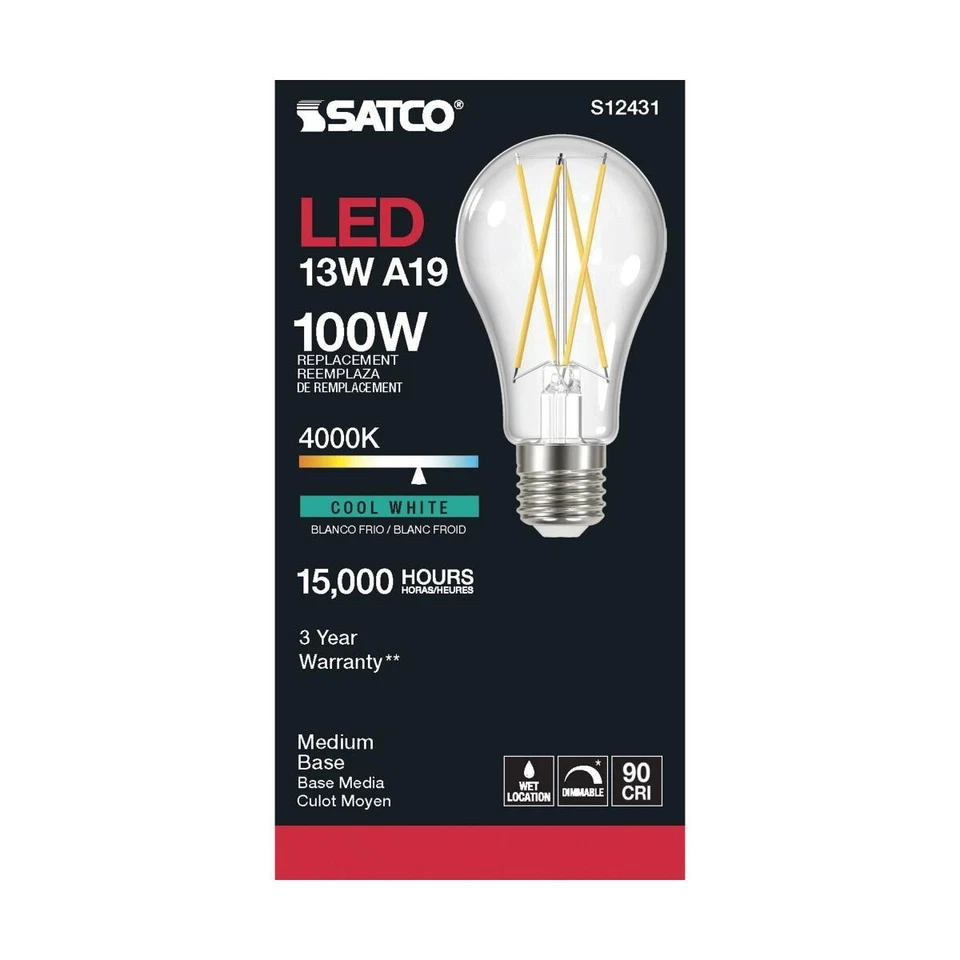Satco S12431 - 12.5 Watt LED A19 Dimmable Light Bulbs - 4000K - 120 V (6 pack) - Image 2 of 4