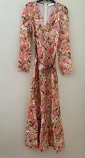 NWT Zimmermann Golden Floral Print Long Sleeve Linen Maxi Dress 2 AU/ 8 US