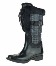 London Fog Lory Ii Women's Insulated Rain Boots With Faux Fur Trim - Black