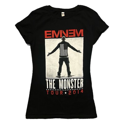 Eminem Rihanna Monster Tour Black Graphic T-Shirt Womens L Rap Hip Hop