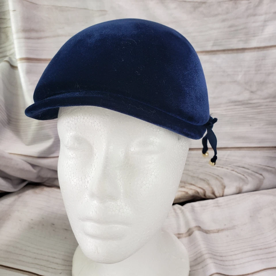 Sombrero Lord And Taylor Vintage Terciopelo Azul Marino Pato Bill Ecuestre Años 40 Foto 3 de 4