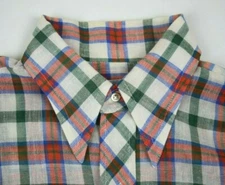 Vintage Plaid Shirt Size M 70s Strawbridge Pink Green Country Plaid Linen Shirt