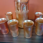 Vintage  Pitcher  & 6 Glasses1960's Carnival Glass Tree Bark