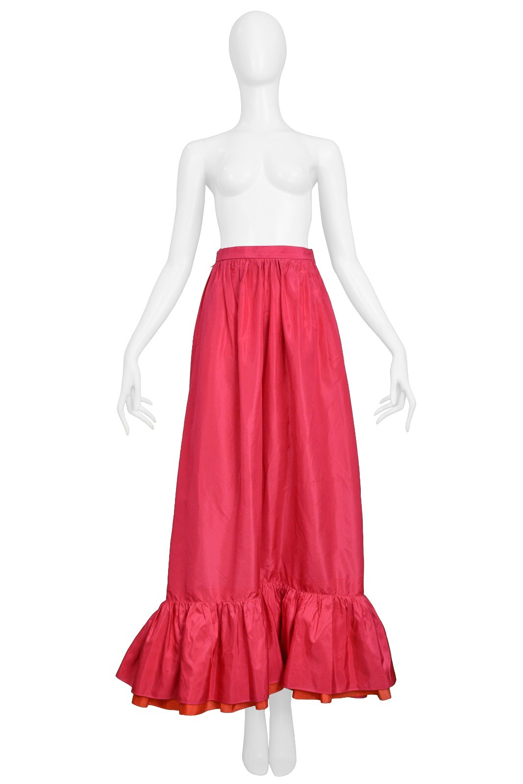 MAXI GONNA VINTAGE YVES SAINT LAURENT YSL ROSA TAFFETA CON VOLANT