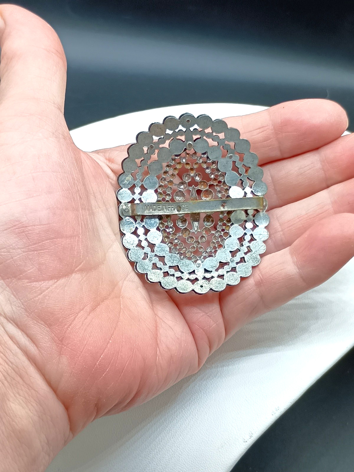 Antique Victorian Shoe Buckle Clip Pair Signed Made In France Cut Steel Faceted