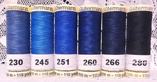 6 dark blue colors GUTERMANN 100% polyester Sew-all thread 110 yard Spools