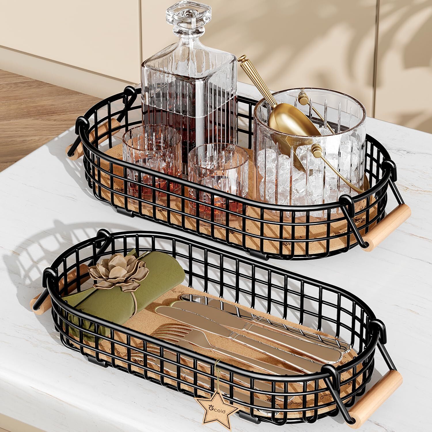 Serving Tray For Counter Metal Basket Organizer And Storage 2 Pack Oval Serving