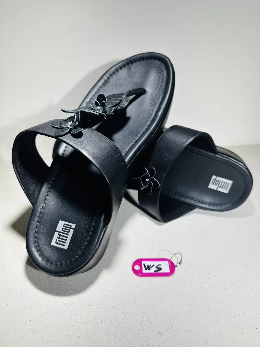 Fitflop Womens FINO SLEEK FLORAL Black Thong Sandals 11 Medium B M DZ8 090
