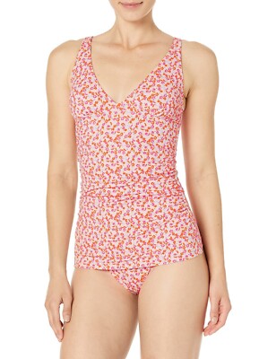 Medium Women's Tankini Swimsuit Top Pale Peach Micro Floral