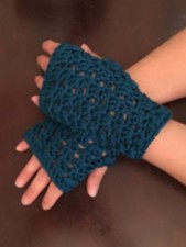 Handmade Fingerless Gloves - Crafts by Singh in Teal - Size Small